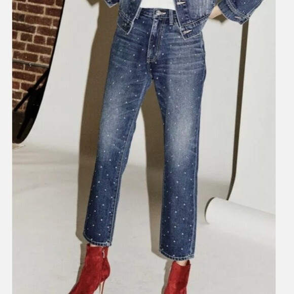 Current Elliot Vintage Cropped Night Rider Studded High Rise Slim Jeans - Picture 1 of 11